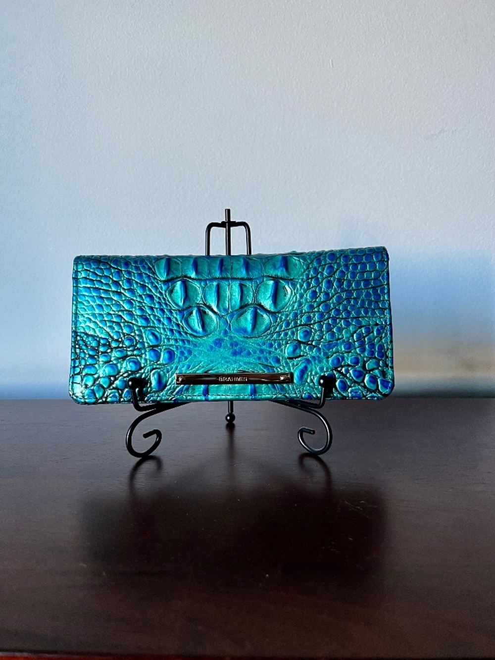 🦚 Brahmin Ady Peacock Wallet 100% croc embossed leather HTF
